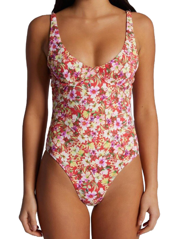 Woman One Piece Swimsuit in Red Flower AOP