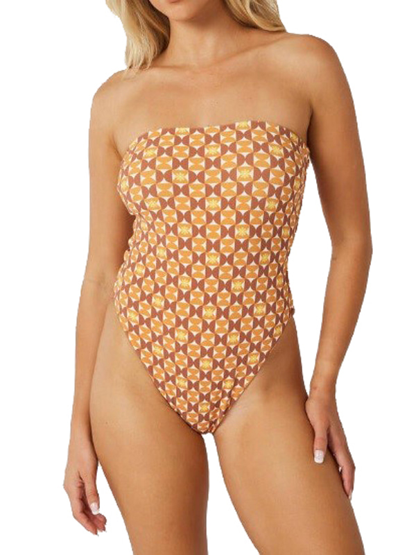Woman Bandeau One Piece Swimsuit in Orange Check