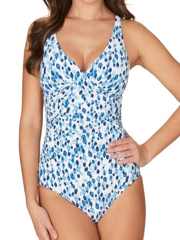 Woman Ruched One Piece Swimsuit in Water Print