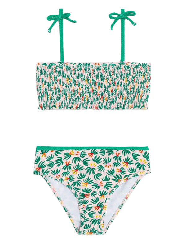 Girl Gathering Bikini Swimwear in Green Leaf