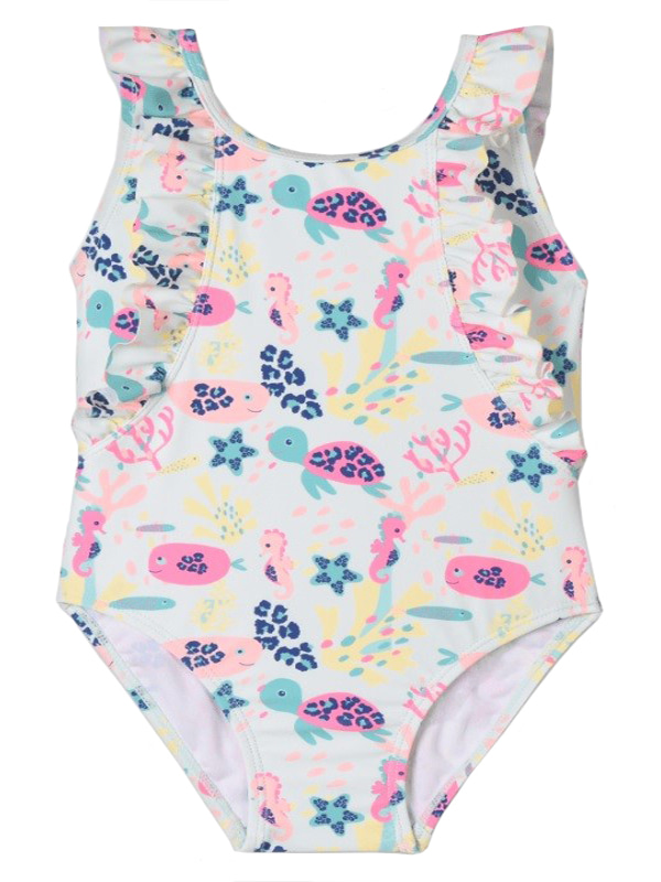 Girl Frill One Piece Swimsuit in Sea Animal Print