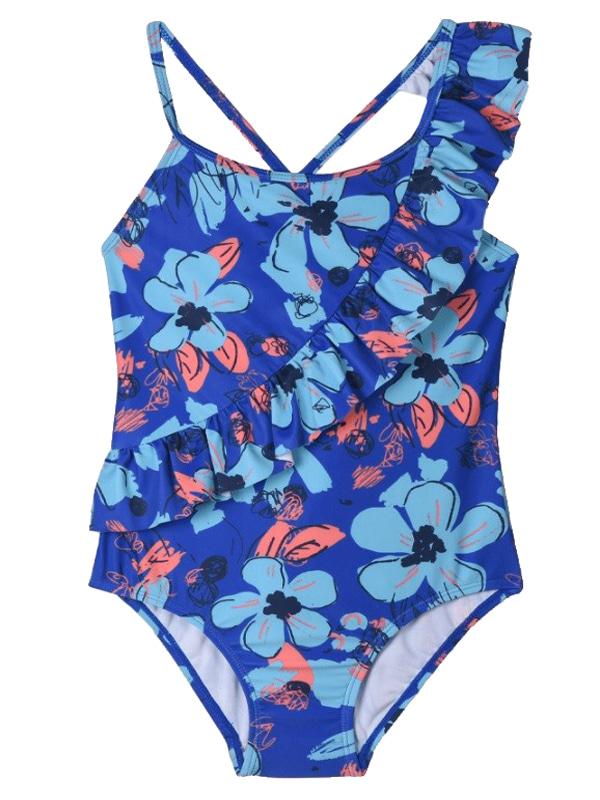 Girl Frill One Piece Swimsuit in Blue Flower