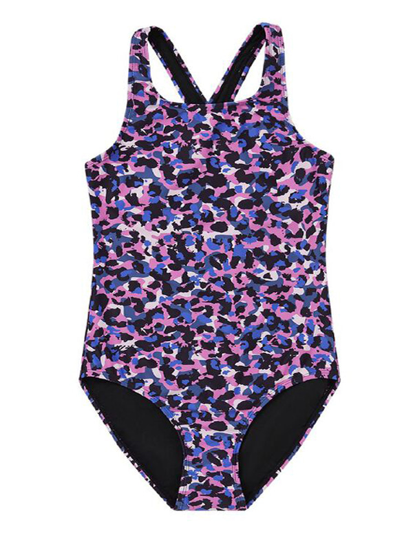 Girl Cross Back One Piece Swimsuit in Camo AOP