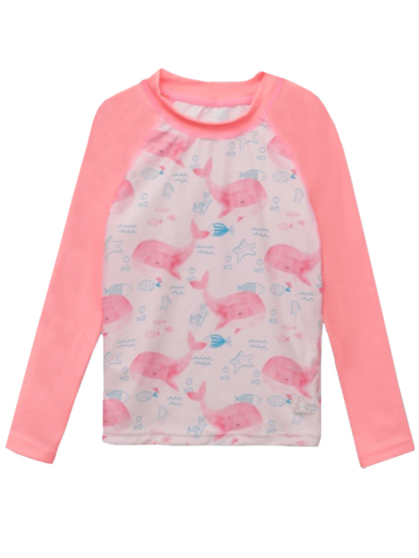 Girl Long Sleeve UV Rashguard Swimwear in Pink Dolphin Print