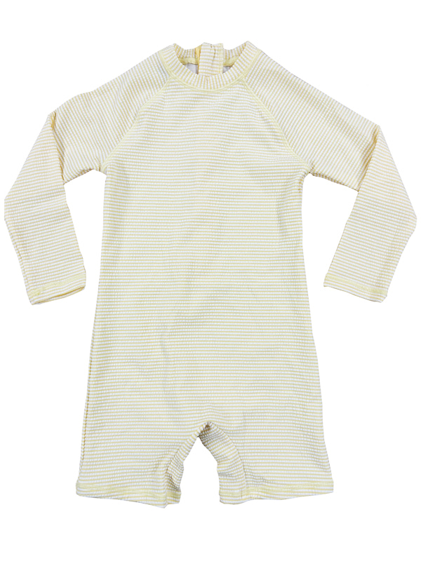 Girl Long Sleeve Seersucker UV  Rashguard Swimsuit in Yellow