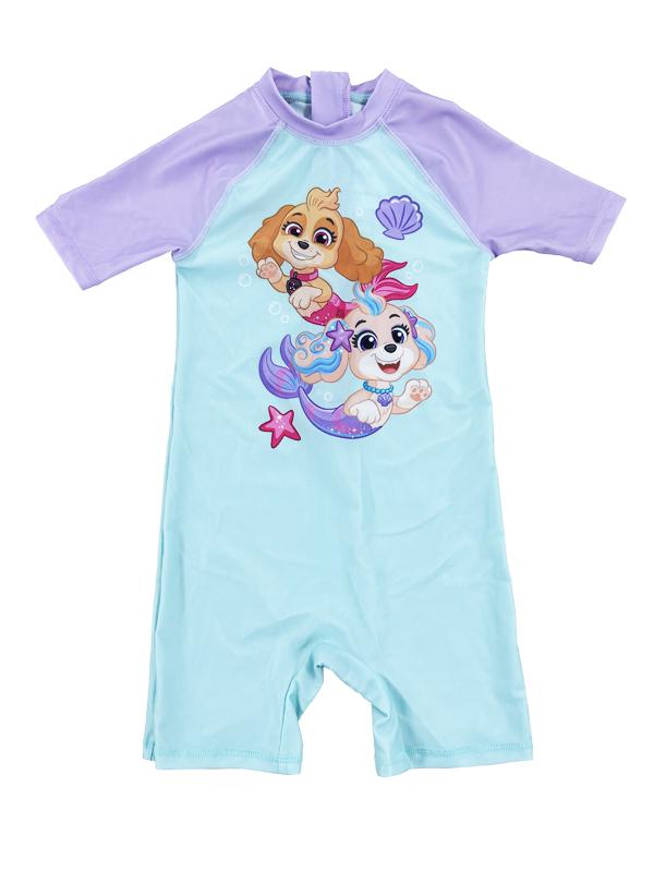 Girl Short Sleeve UV Disney Rashguard Swimsuit in Turquoise