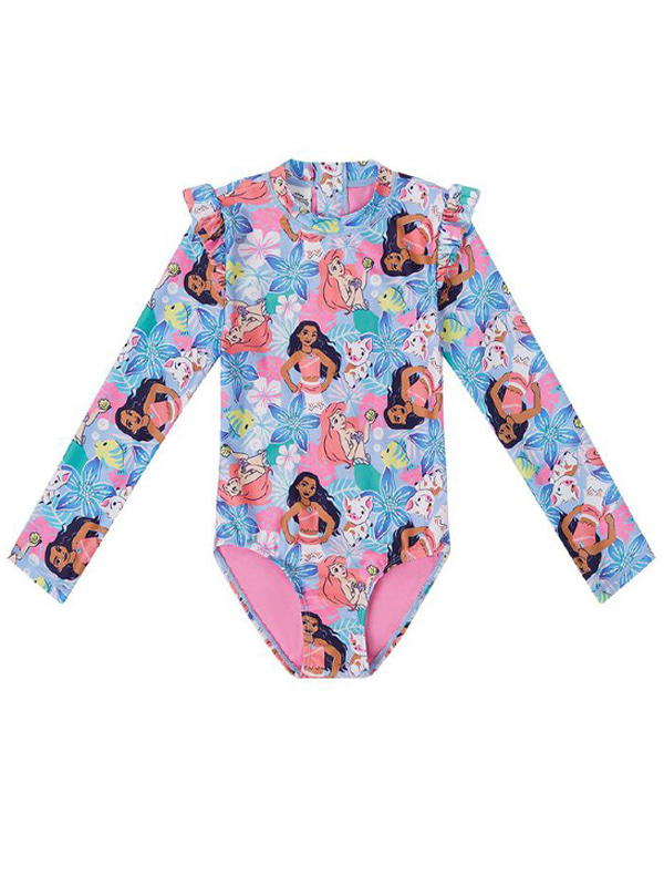 Girl Long Sleeve UV Rashguard Swimsuit in Floral Print