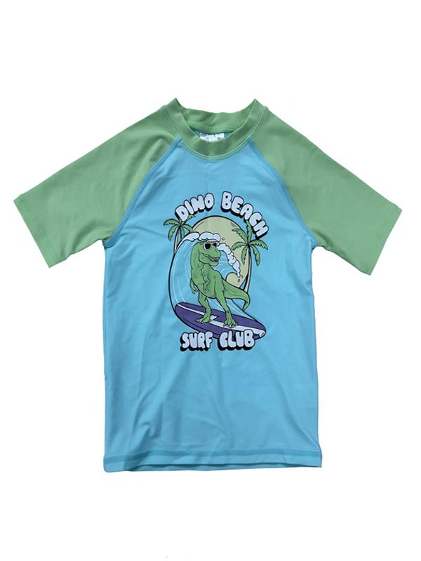 Boy Short Sleeve UV Rashguard Swim Top in Sky Green