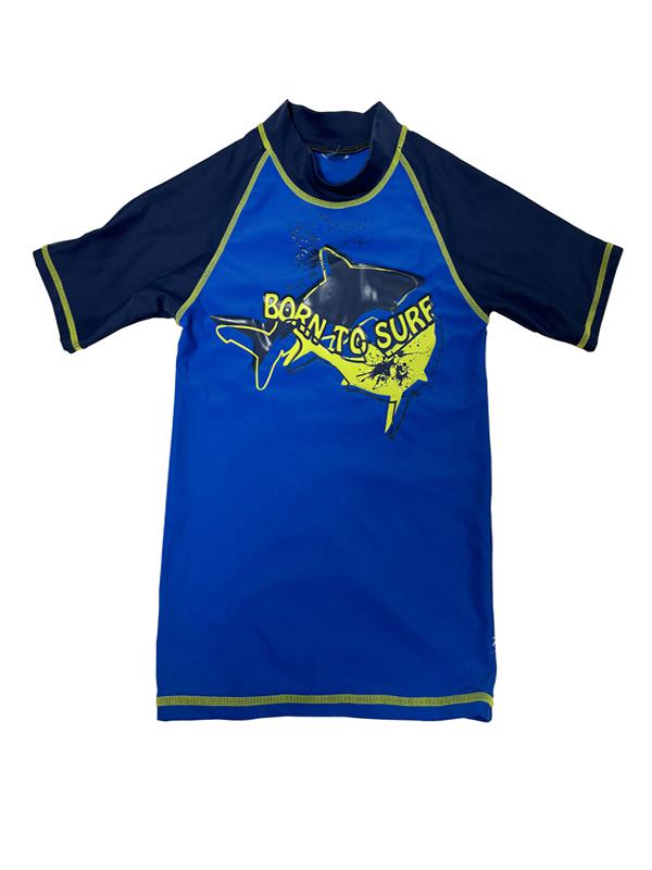 Boy Short Sleeve UV Rashguard Swim Top in Blue