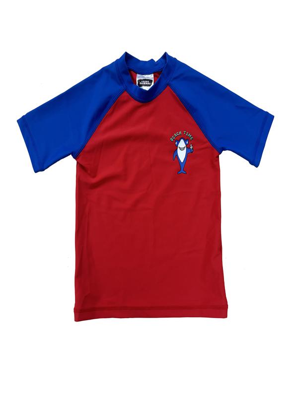 Boy Short Sleeve Rashguard Swim Top in Red