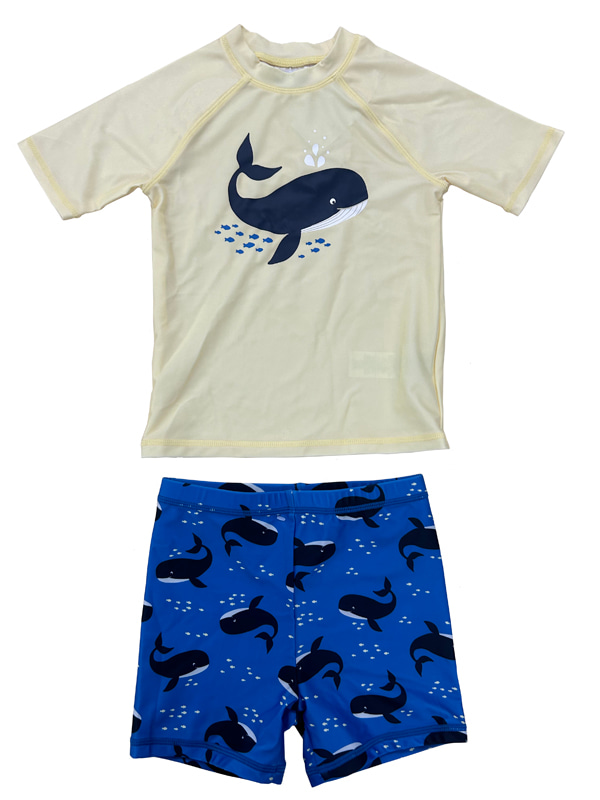 Boy Short Sleeve UV Rashguard Set with Shorts in Yellow Print