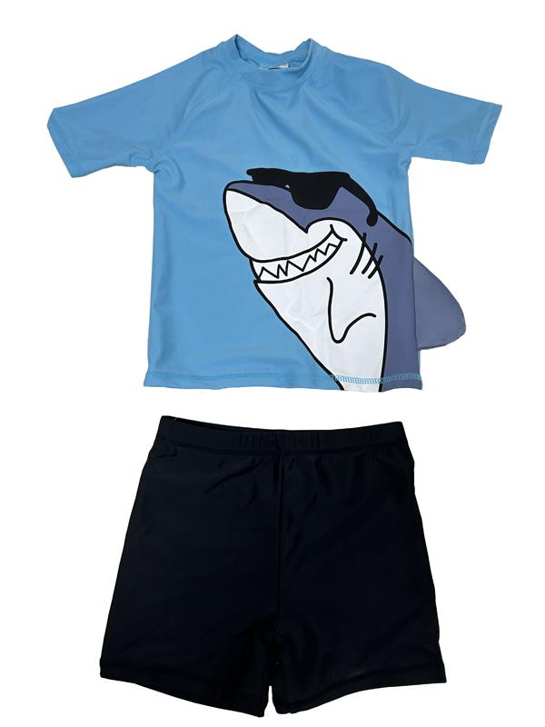 Boy Short Sleeve UV Rashguard Set with Shorts in Sky Black