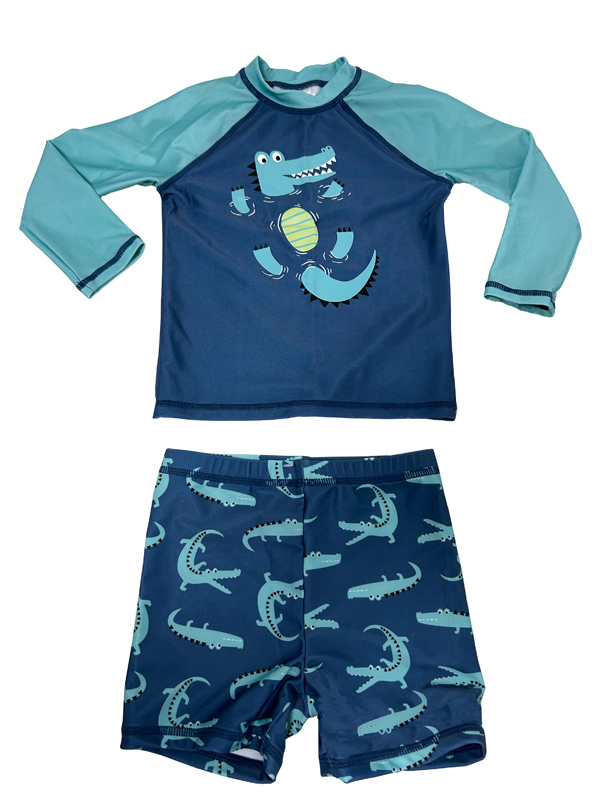 Boy Long Sleeve UV Rashguard Set with Shorts in Navy Print
