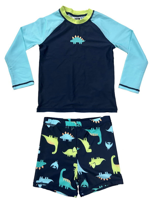 Boy Long Sleeve UV Rashguard Set with Shorts in Blue Print