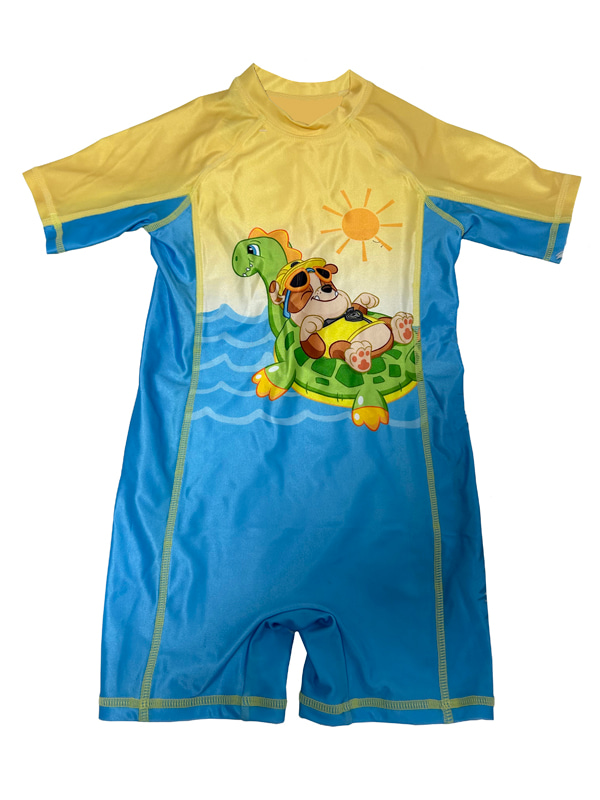 Boy Short Sleeve UV Rashguard Swimsuit in Yellow Print