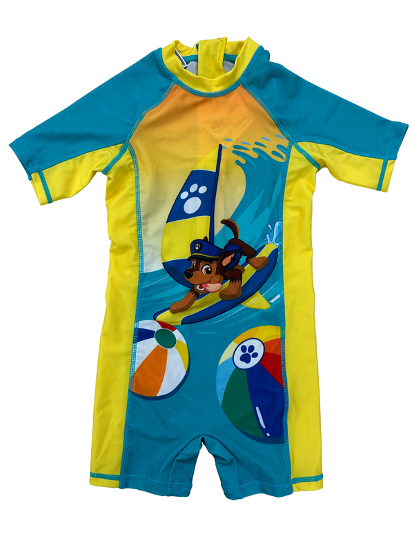 Boy Short Sleeve UV Rashguard Swimsuit in Turquoise Print