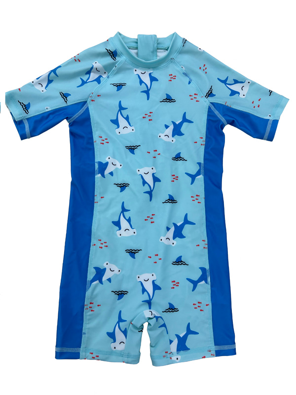 Boy Short Sleeve UV Rashguard Swimsuit in Dolphin Print