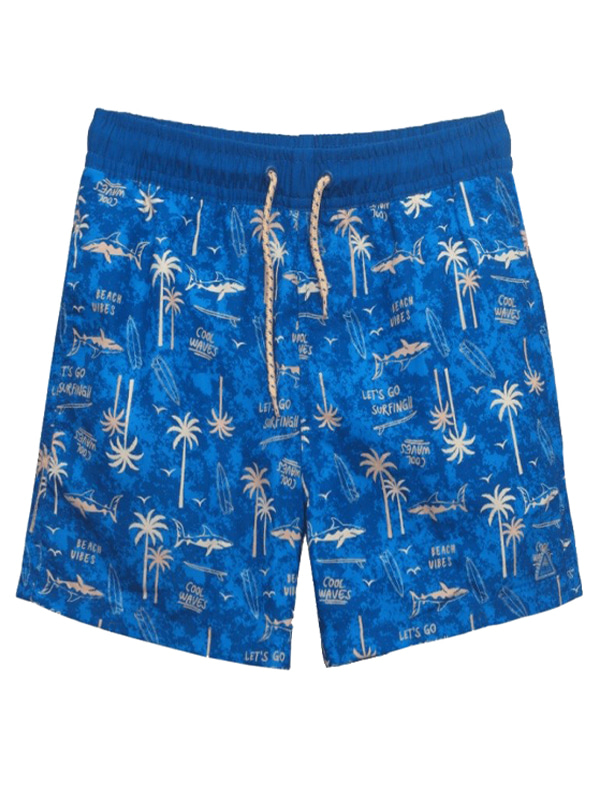 Boy Swim Shorts with Pockets in Palm Print