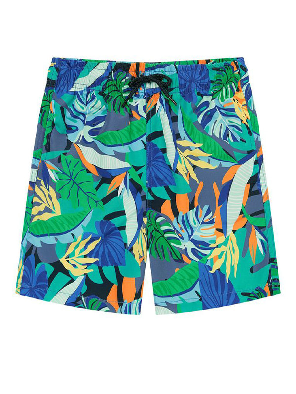 Boy Swim Shorts with Pocket in Green Floral