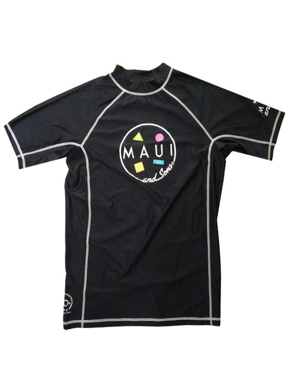 Men Short Sleeve UV Rashguard Swimwear in Black