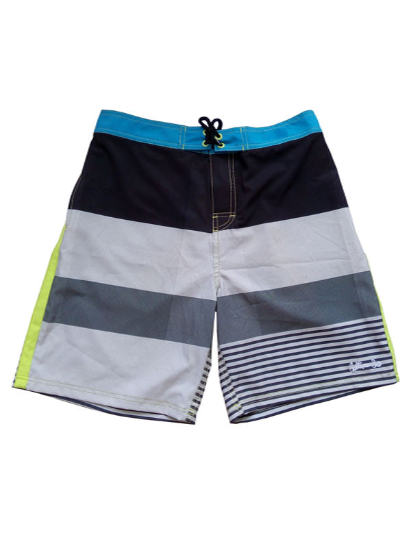 Men Swim Shorts in Wide Stripe Print with Pockets