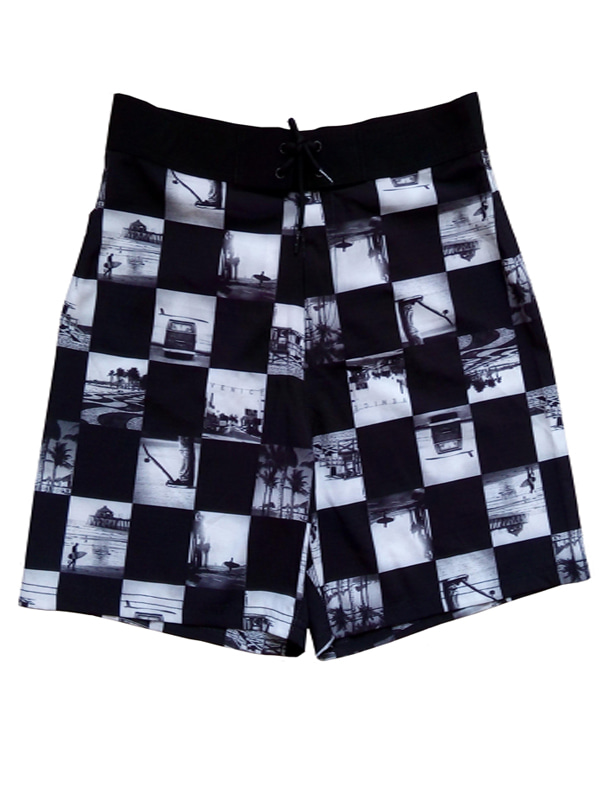 Men Swim Shorts in Black Checks with Pocket