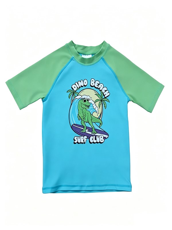 Boy Short Sleeve UV Rashguard Swim Top in Sky Green