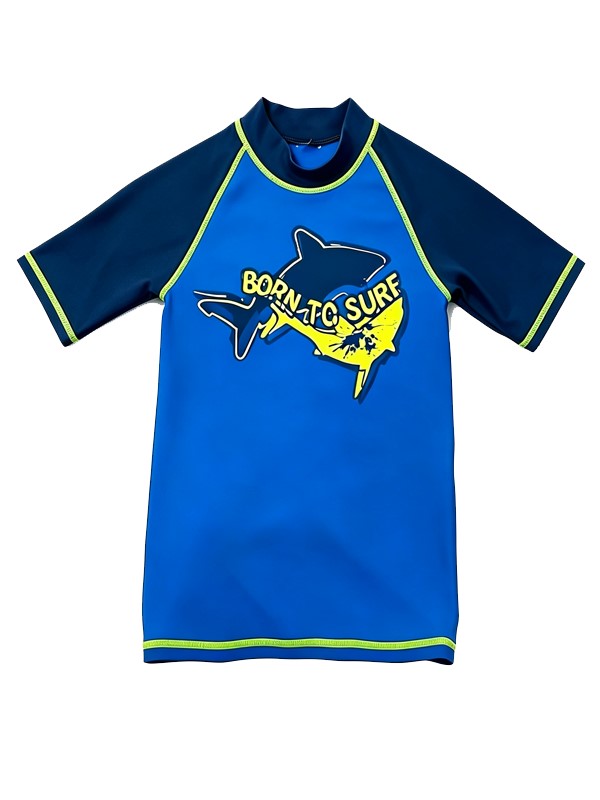 Boy Short Sleeve UV Rashguard Swim Top in Blue