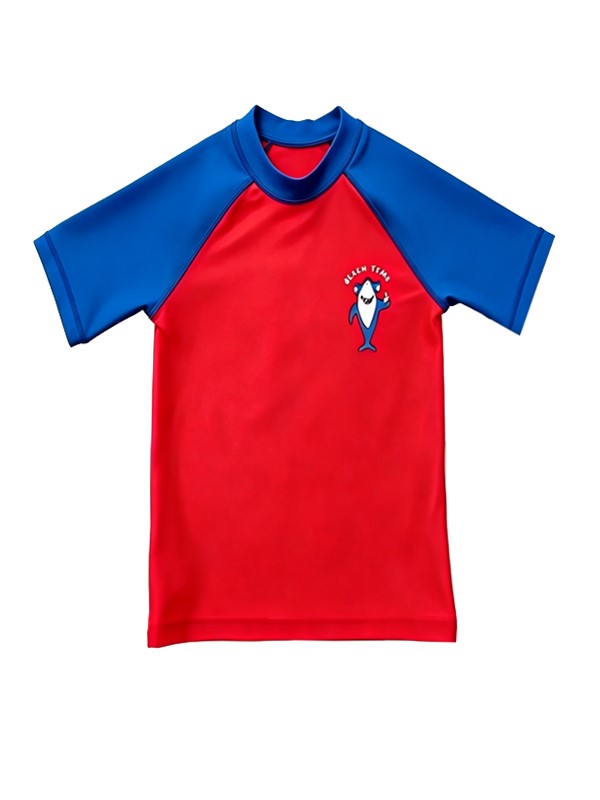 Boy Short Sleeve Rashguard Swim Top in Red