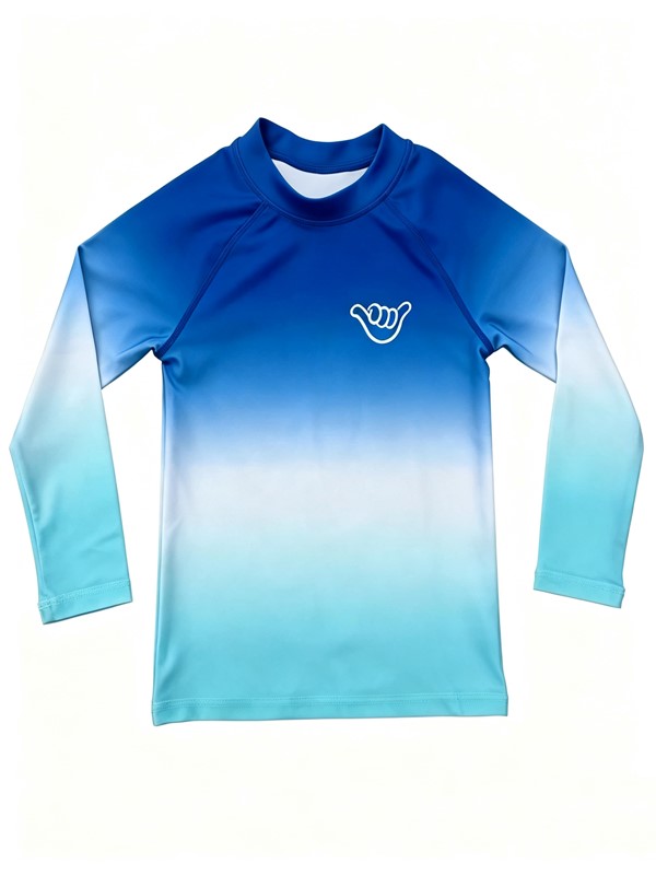 Boy Long Sleeve UV Rashguard Swim Top in Blue Gradient