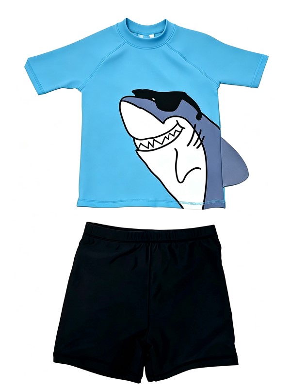 Boy Short Sleeve UV Rashguard Set with Shorts in Sky Black