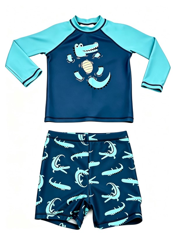 Boy Long Sleeve UV Rashguard Set with Shorts in Navy Print