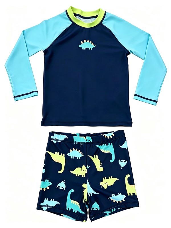 Boy Long Sleeve UV Rashguard Set with Shorts in Blue Print