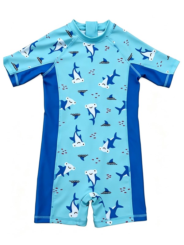 Boy Short Sleeve UV Rashguard Swimsuit in Dolphin Print