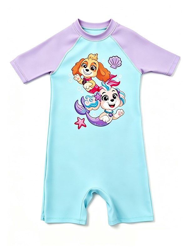 Girl Short Sleeve UV Disney Rashguard Swimsuit in Turquoise