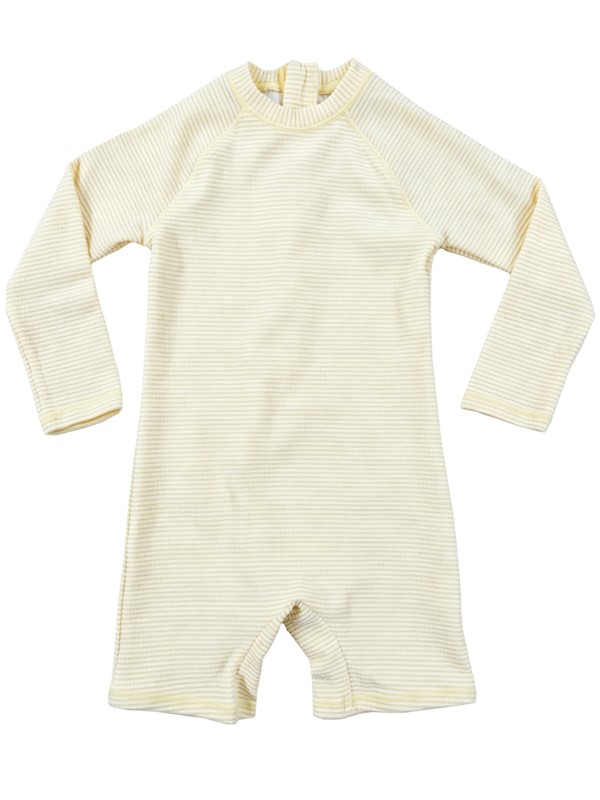 Girl Long Sleeve Seersucker UV  Rashguard Swimsuit in Yellow