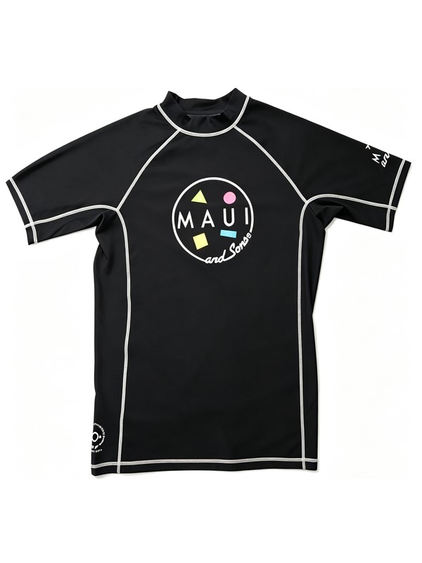 Men Short Sleeve UV Rashguard Swimwear in Black