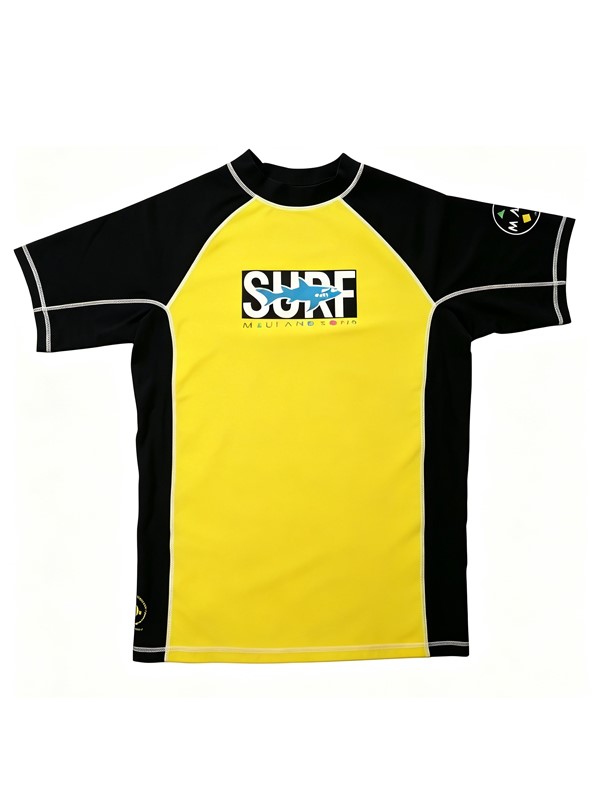 Men Short Sleeve UV Rashguard Swimwear in Yellow